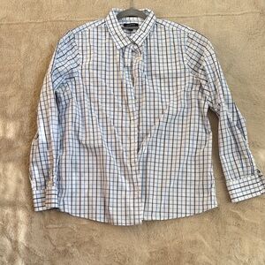 Lands' End Women’s Blue and White Plaid Button Front Shirt